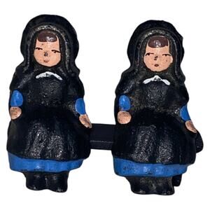 Vintage John Wright Cast Iron Amish 2 Girls on Bench 1997 Hand Painted Figurines